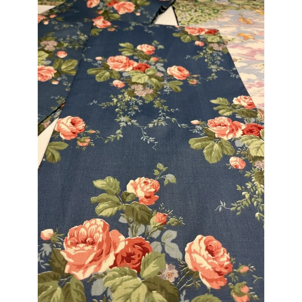 2 Croscill Blue w Pink Flowers Lined Panels Curtains 38x86” (per Panel) VTG USA